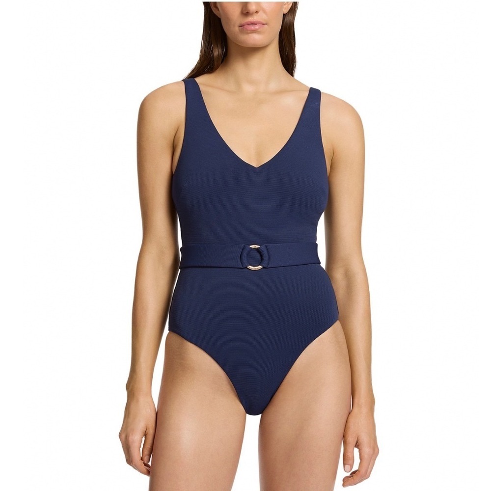 JETS Australia Belted One Piece Swimsuit Ink Blue Deep V-Neck Size 6 US 10 AUS